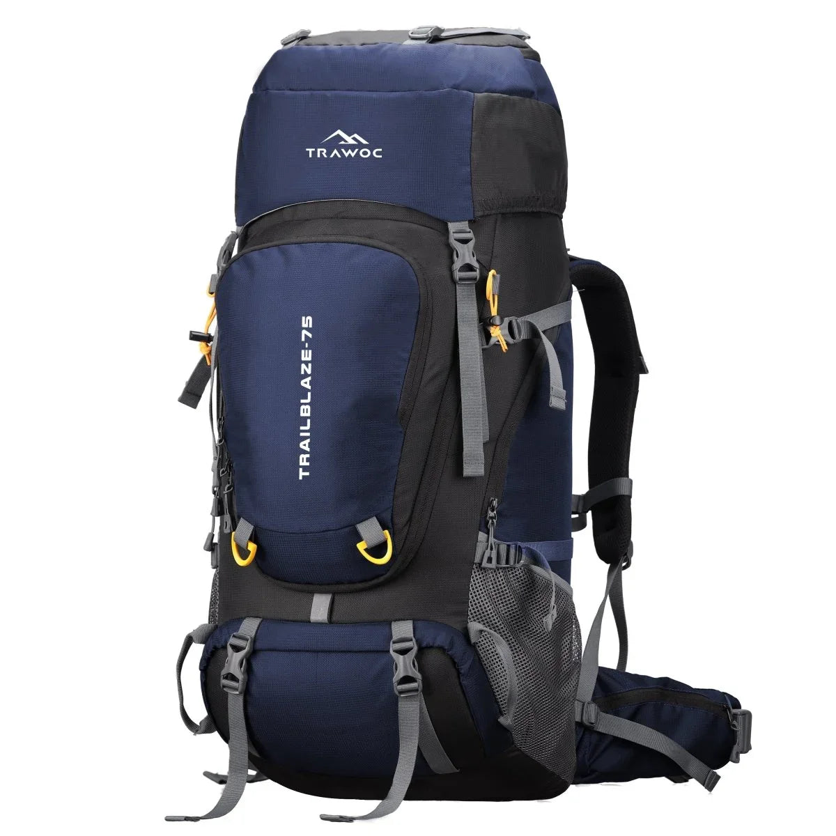 Trailblaze 75 L Trekking Bag with Rain Cover & Durable Zippers - NavyBlue - TRAWOC