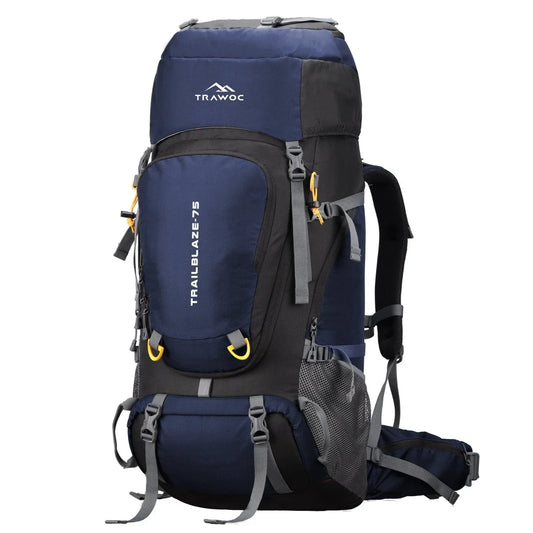 Trailblaze 75 L Trekking Bag with Rain Cover & Durable Zippers - NavyBlue - TRAWOC