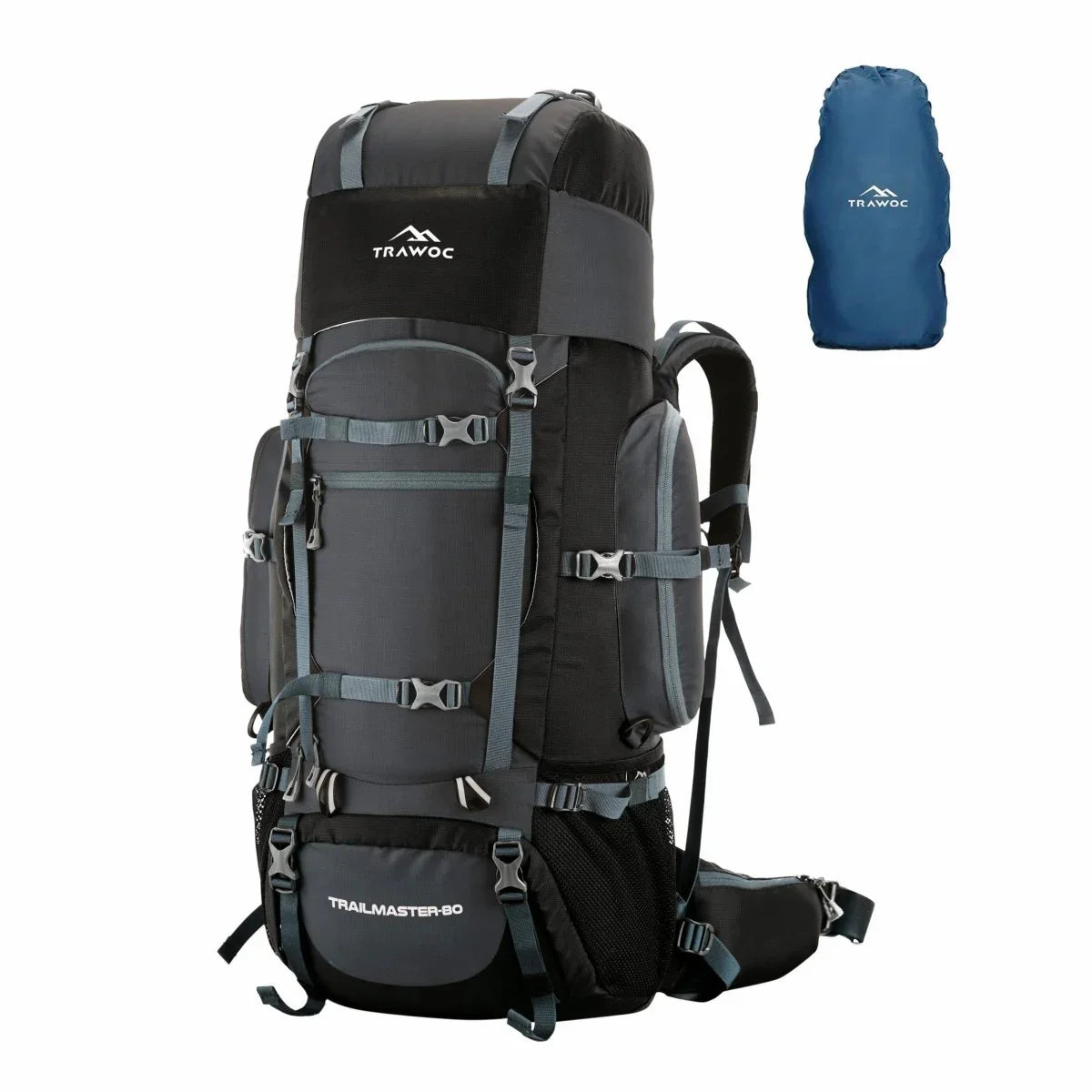 Trailmaster 80L Backpack for Hiking & Travel with Laptop Compartment & Multi - Pocket Design - Grey(clearance sale) - TRAWOC