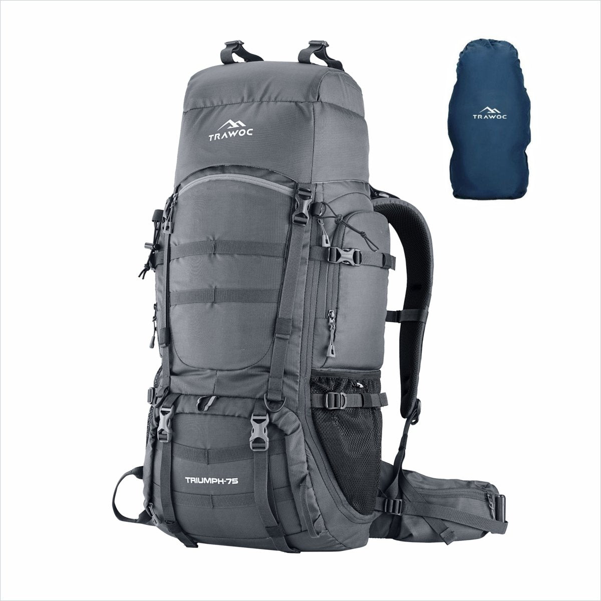 Triumph X 75 L Travel Backpack for Men & Women with Spacious Main Section & Shoe Compartment - Grey (Clearance Sale) - TRAWOC