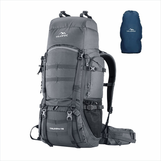 Triumph X 75 L Travel Backpack for Men & Women with Spacious Main Section & Shoe Compartment - Grey (Clearance Sale) - TRAWOC