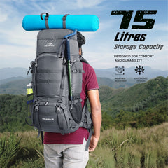 Triumph X 75 L Travel Backpack for Men & Women with Spacious Main Section & Shoe Compartment - Grey (Clearance Sale) - TRAWOC