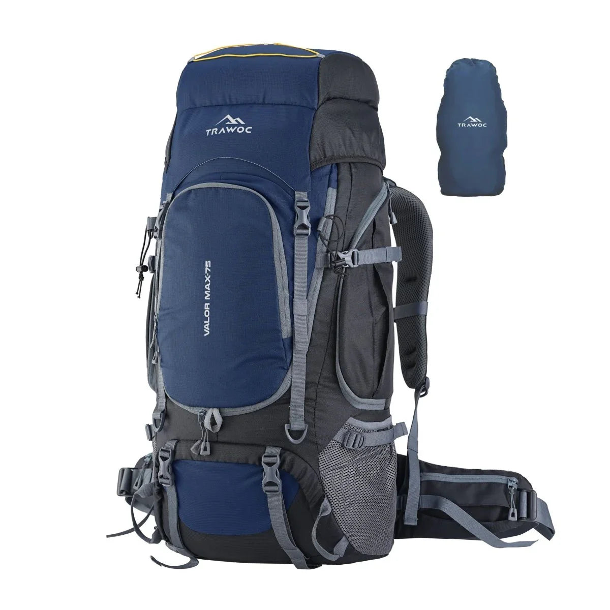 Valor Max 75 L Backpack with Ergonomic Shoulder Straps & Shoe Compartment - NavyBlue - TRAWOC