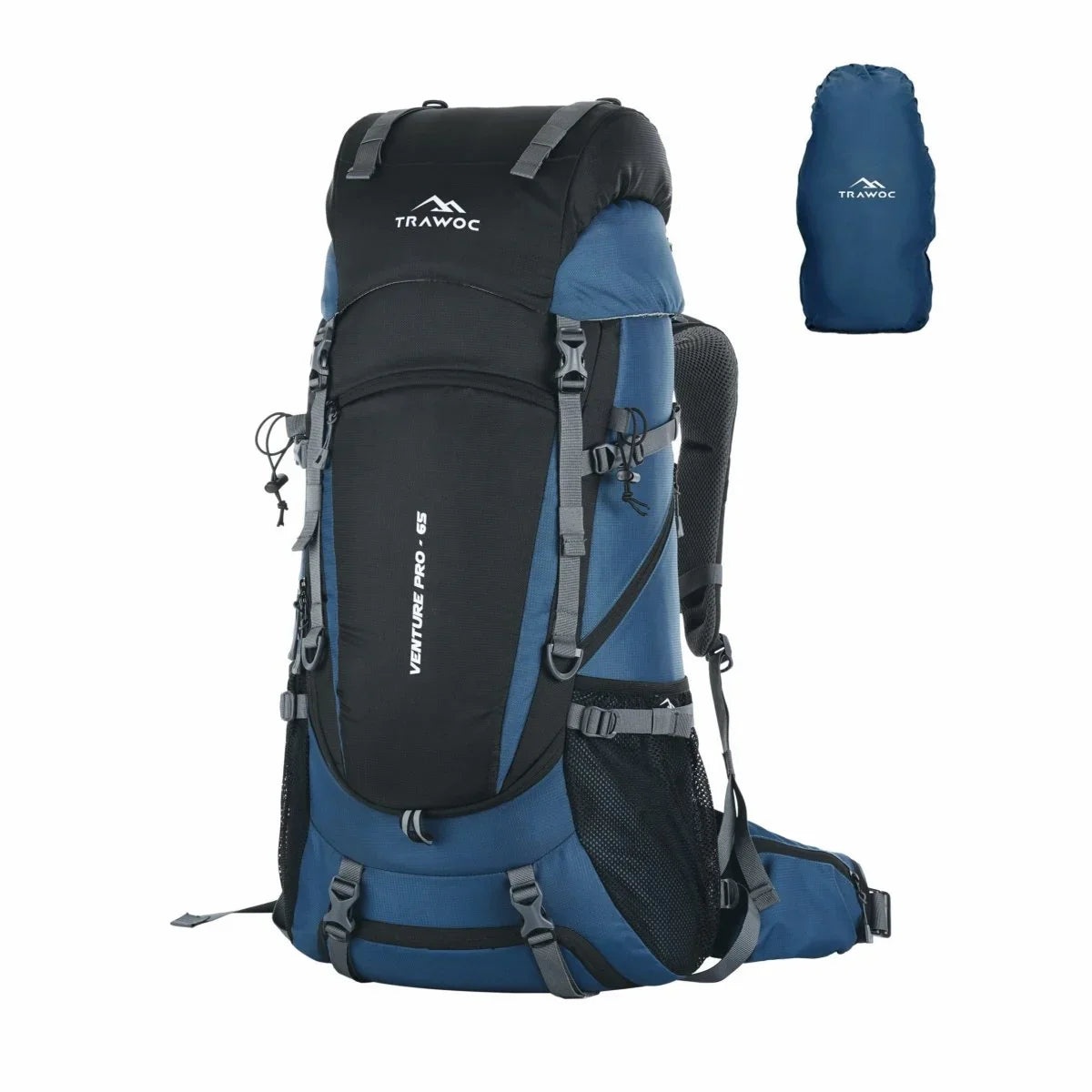 Venture Pro 65 L Travel Backpack with Rain Cover & with Laptop Compartment - Englishblue - TRAWOC