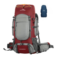 WILDQUEST 50L Travel Backpack with Laptop Compartment, Rain Cover, Shoe Compartment - Red - TRAWOC