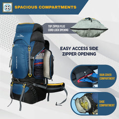 Valor Max 75 L Backpack with Ergonomic Shoulder Straps & Shoe Compartment-English Blue (Clearance Sale)