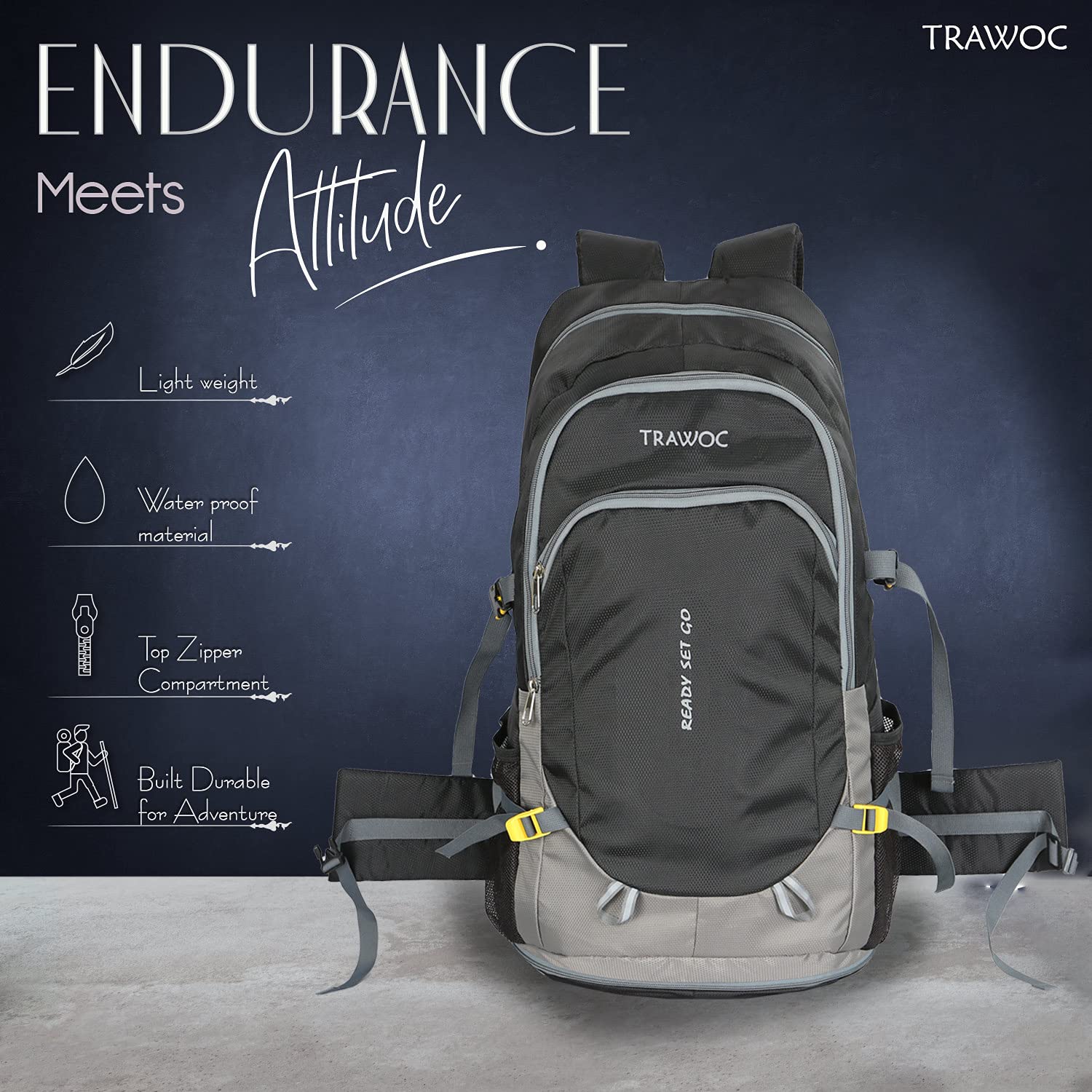 Trawoc Trawoc Travel Backpack (50Ltr - Grey) – TRAWOC