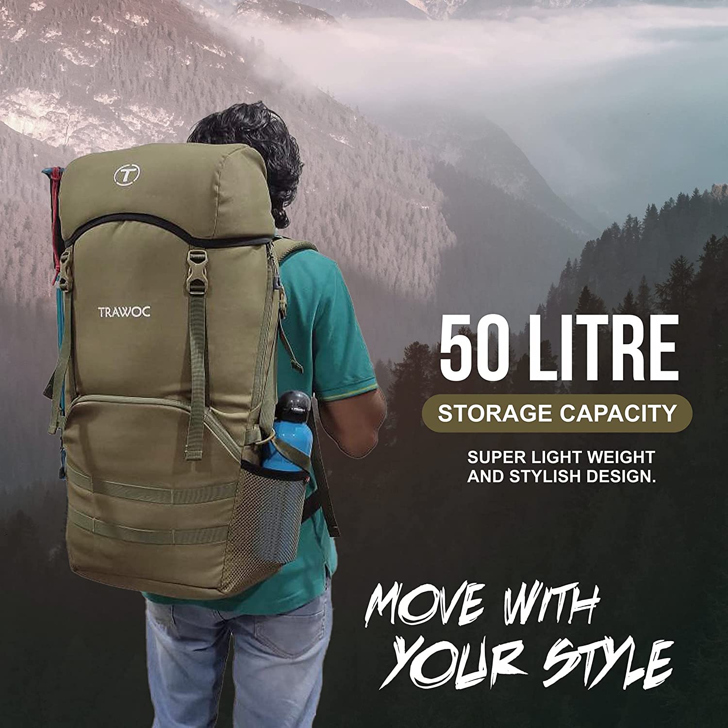 Trawoc Trawoc Travel Backpack (50Ltr) | Water Resistant Daypack – TRAWOC