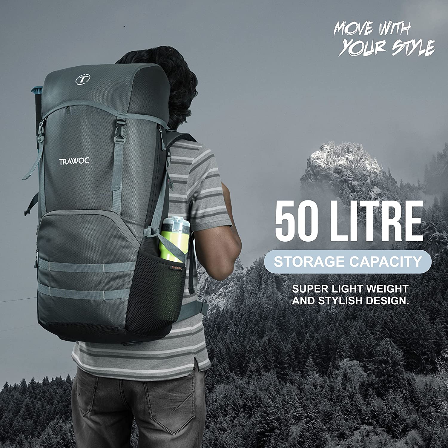 Trawoc Trawoc Travel Backpack (50Ltr) | Water Resistant Daypack – TRAWOC
