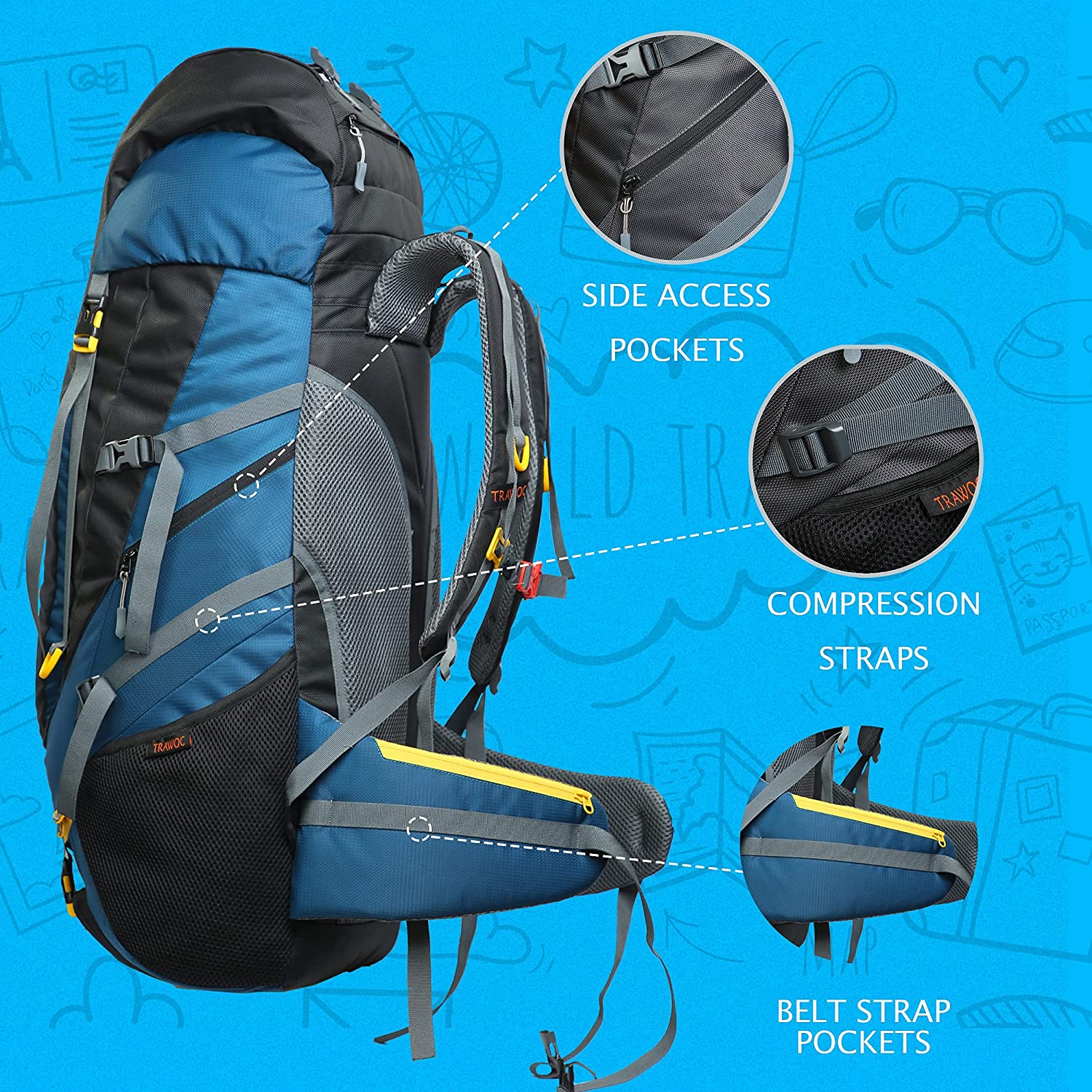 Trawoc Travel Rucksack (60Ltr) | For Camping, Trekking & Hiking – TRAWOC
