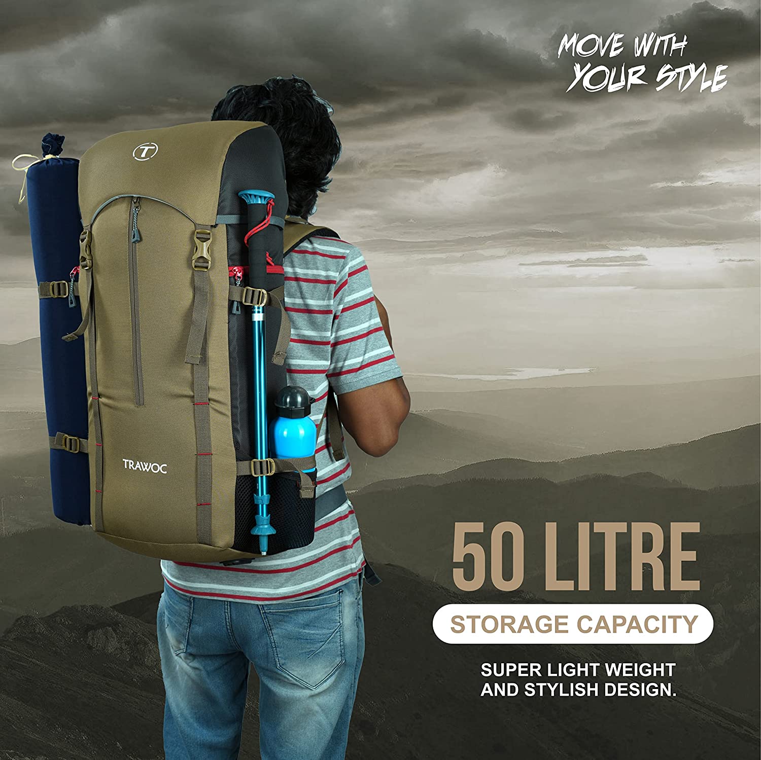 Trawoc Trawoc Travel Backpack (50Ltr) | Water Resistant Daypack – TRAWOC
