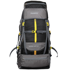 A close-up view of the EMBER-60 backpack in black, highlighting its sleek design and durable construction. The thumbnail showcases the rich black color, spacious compartments, and adjustable straps, emphasizing the backpack's functionality for travel and outdoor activities. The modern aesthetic and quality materials make it an attractive choice for those looking for a blend of practicality and style in their gear.